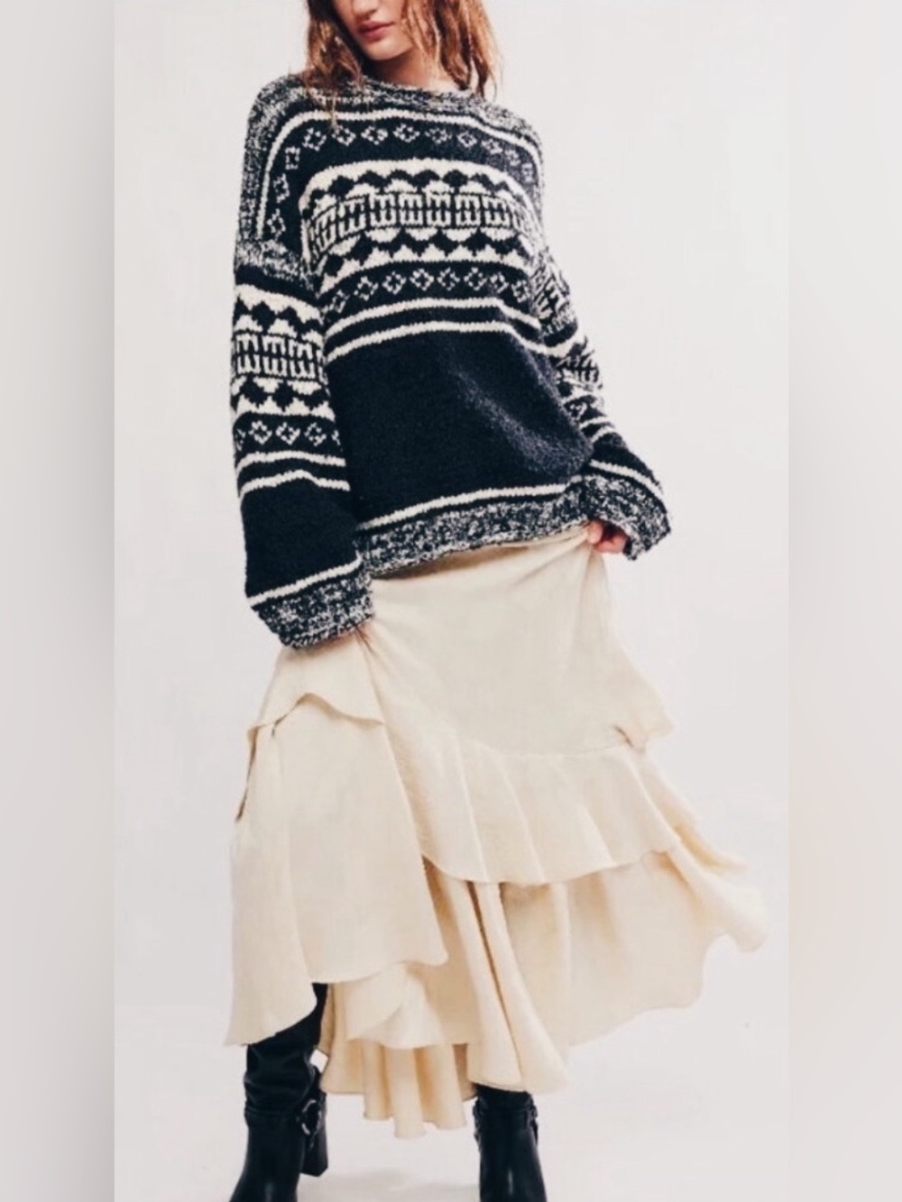 Free People Dani Pattern Fair Isle Oversized Sweater
